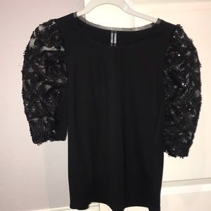 Anthropologie Black Sequin Sleeve Top